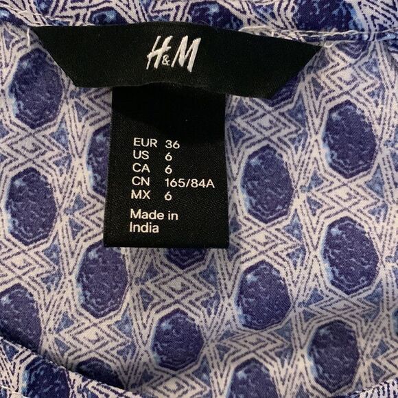 H&M blue sleeveless summer dress with pockets elastic waist mid length SZ 6 - Picture 10 of 14